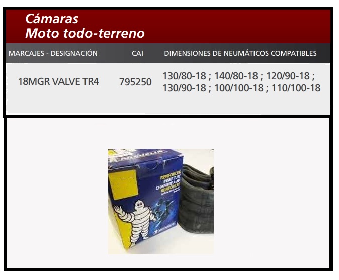 CAMARA MOTO MICHELIN 18MGR VALVE TR4